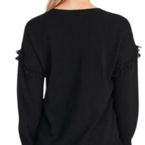 Vineyard Vines Black Cashmere Drop Shoulder Fringe Textured Sweater. Size XS.